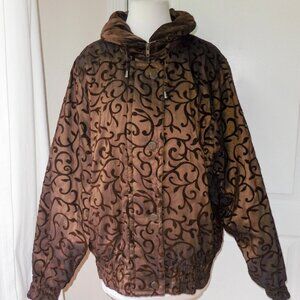 London Fog Vintage Y2K 90's Brown Velvet Swirl Jacket w/Removable Lining L